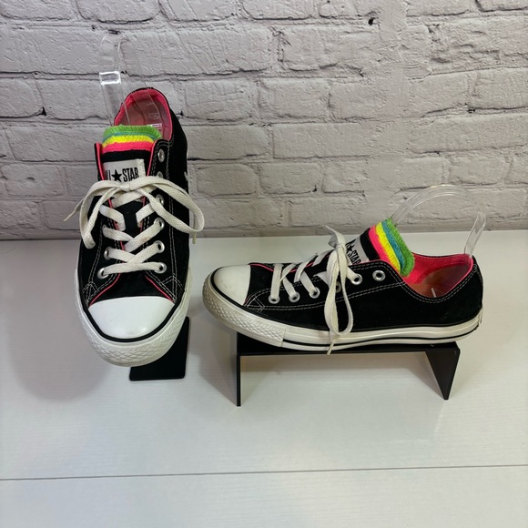 Converse All Star Black Sneakers with Multi-colored Rainbow Tongue - Picture 3 of 6